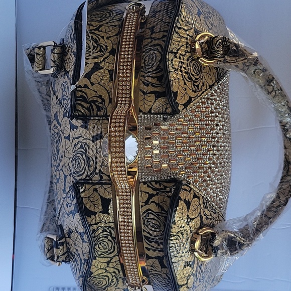 Golden bejeweled purse with detachable strap - Picture 5 of 6